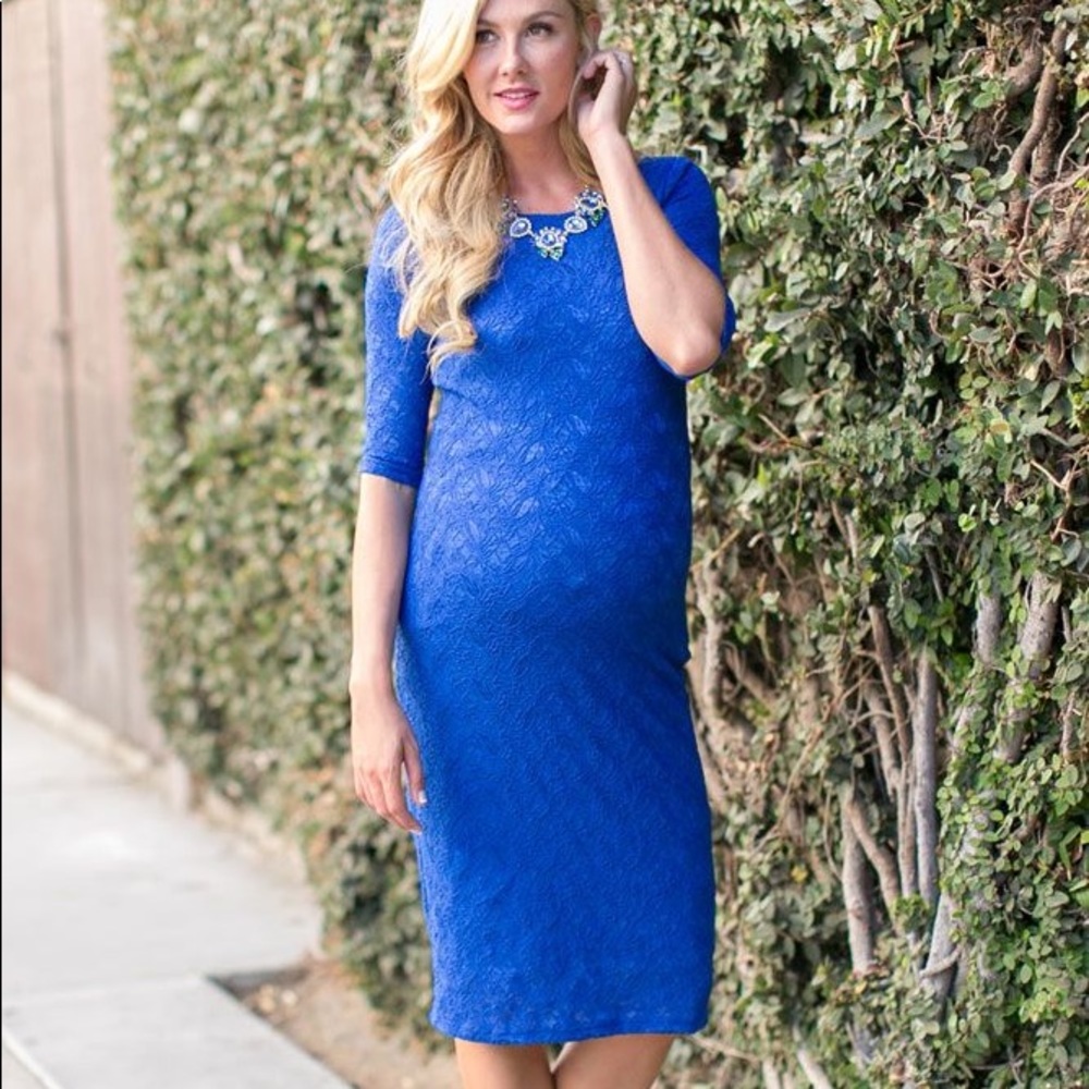 PinkBlush maternity dress blue lace (s)